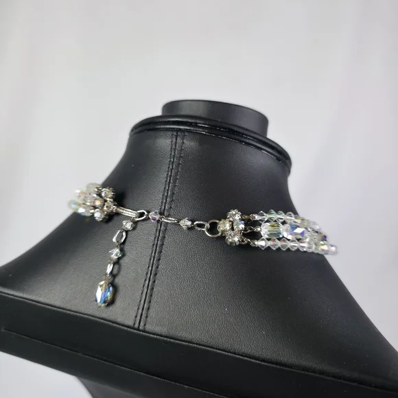 Vintage AB Necklace Triple Strand Austrian Crystals Adjustable Length Aurora - Picture 7 of 7